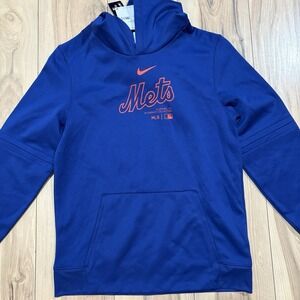 NY Mets Nike Authentic MLB Boys X Large 18/20 Blue Hoodie Sweatshirt Therma-Fit